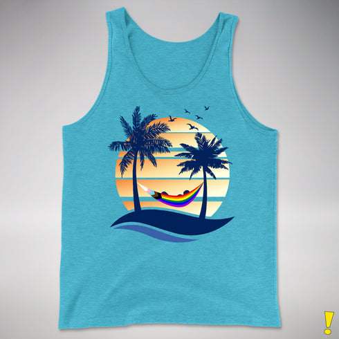 LGBTQ Progress Pride Hammock Summer Beach Sunset Premium Tank Top - Aqua Triblend